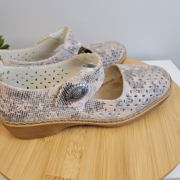 RIEKER Doris anitstress metallic leather perforated square toe Mary Jane shoes - Picture 6 of 16